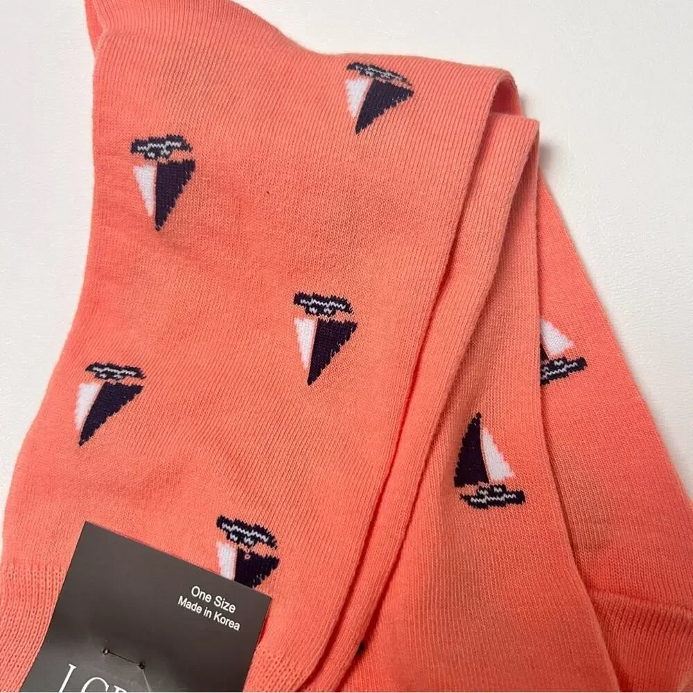 J.Crew Men's Nautical Sailboat Orange Printed Graphic Preppy Socks NWT